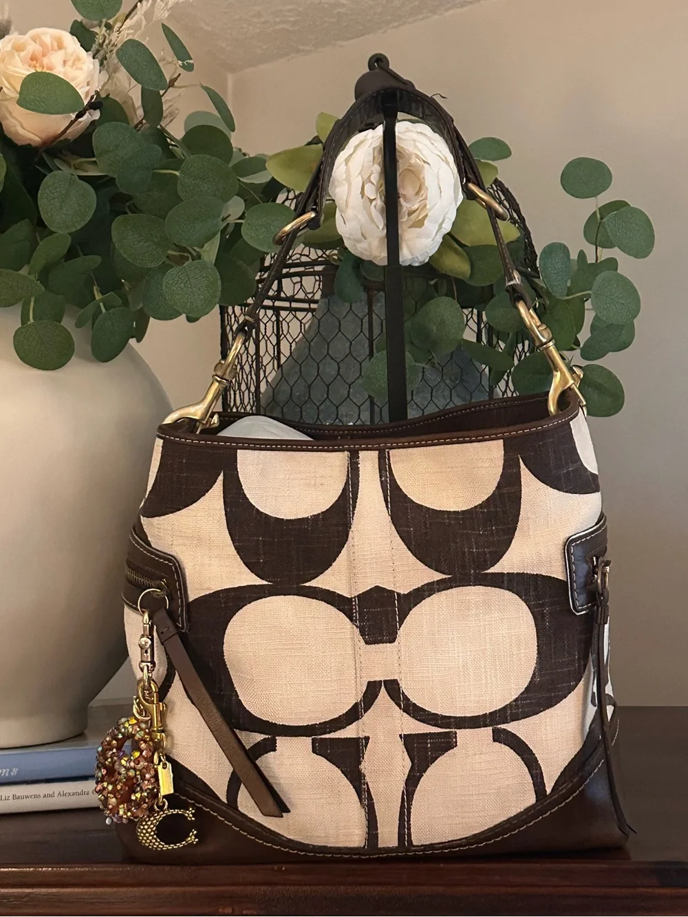 VINTAGE Y2K Coach Carly Hobo Bag – Rare Giant C Brown & Cream Linen #7473